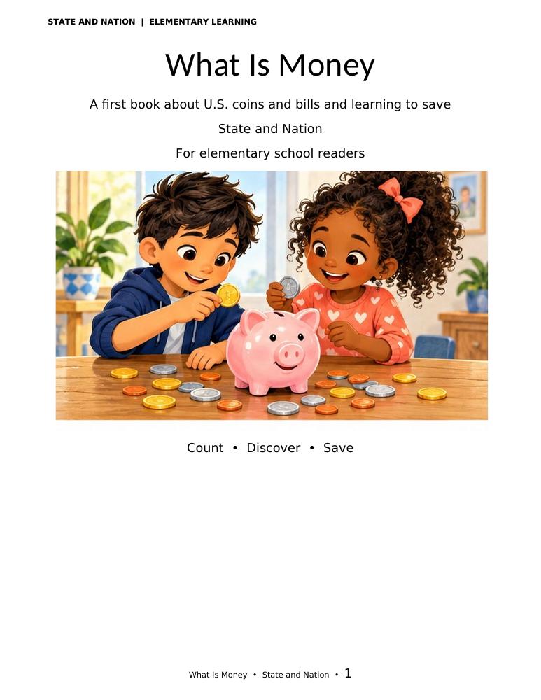 What Is Money, an illustrated State and Nation book for elementary school readers